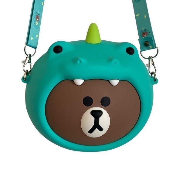 Q Uncle Line Friends Dino Brown Silicone Crossbody Purse - Picture 2 of 7